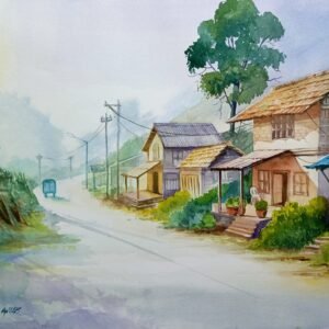 A Village View: Watercolor