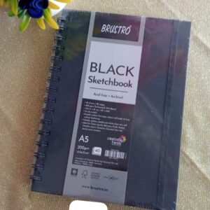 BLACK SKETCH BOOK ACIDE FREE ARCHIVAL A5 200 GSM 14.8 X 21 CM-BRUSTRO