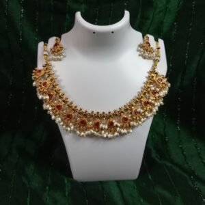 Golden Necklace with Red stones- Party wear