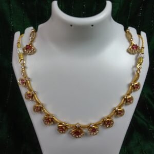Gold Plated Stone Necklace With Studs