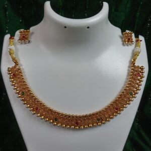 Gold Plated Antique Style inspired with Red and Green Stone with Stud