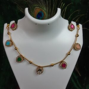 Gold plated Multi coloured Stone Necklace
