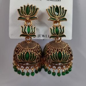 Green Lotus Jimuki Metal Jhumki Earring