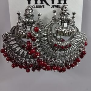 Jimuki Metal Jhumki Earring red drops metal Finish Goddess Sarawathi