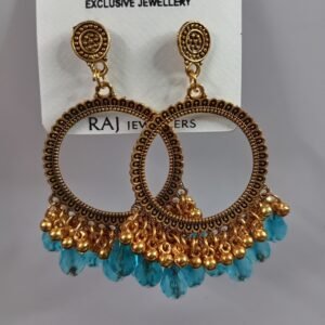 Jimuki Metal Jhumki Earring with light blue drops