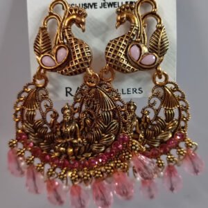 Jimuki Metal Jhumki Earring pink Drops with Swan Design