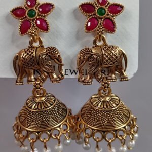 Jimuki Metal Jhumki Earring Golden Elephant