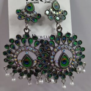 Jimuki Metal Jhumki Earring Peacock Feather Circle