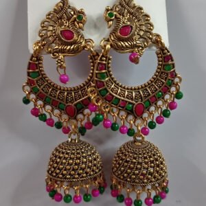 Jimuki Metal Jhumki Earring with two colour pearl drop