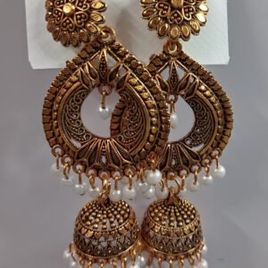 Jimuki Metal Jhumki Earring with white pearl drop